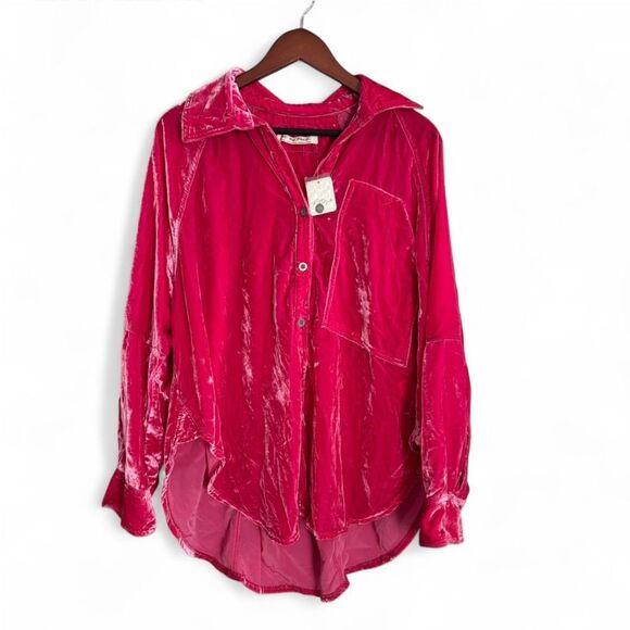 NWT We the Free Night Skies Velvet Shirt Hot Pink S - Picture 4 of 7